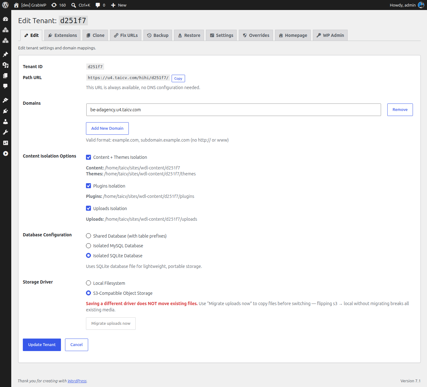 Assigning a domain or path route to a cloned client tenant