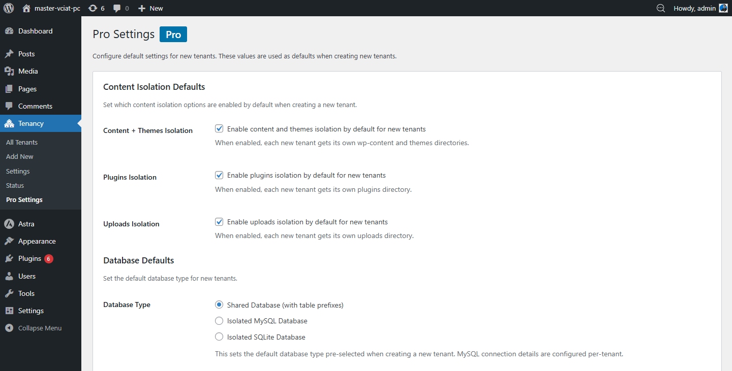 Pro Settings — default content and plugins isolation