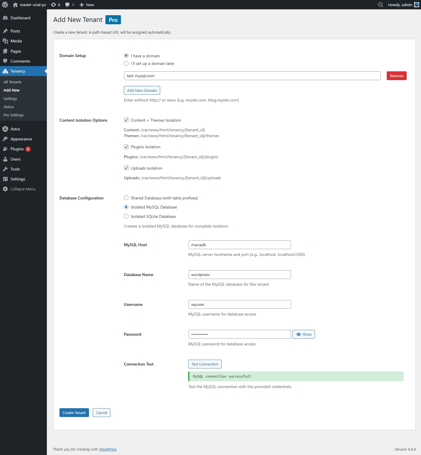 Add New Tenant — domain now or later