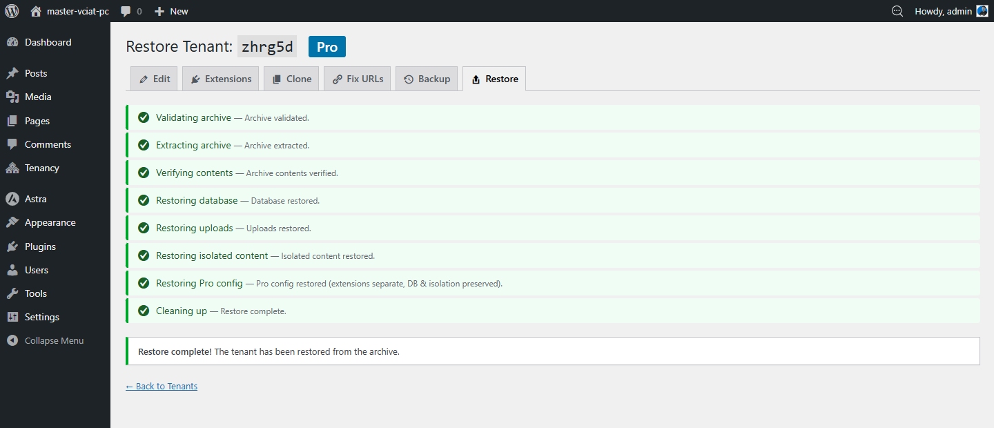 Restore — step-by-step progress